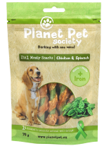 Planet Pet Society - 2 in 1 Meaty Snacks Chicken and Spinach 70gr