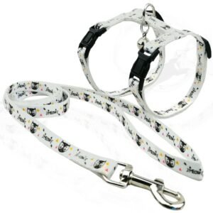 PET INTEREST Cat Harness & Leash Meow Λευκό