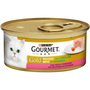 PURINA GOURMET Gold Mousse με Λαχανικά με Πέστροφα και Ντομάτα 85gr